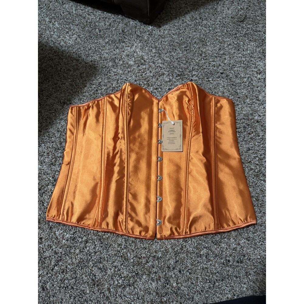 NWT Orange Satin Overbust Corset Lace Up Back Costume Bustier 3XL